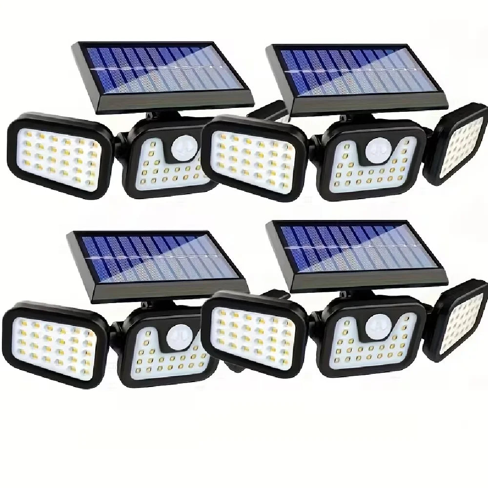 Solar-powered Outdoor Motion-sensor Lights 3-head 270° Wide-angle Security Lights for Yards Patios Garages Driveways Lighting