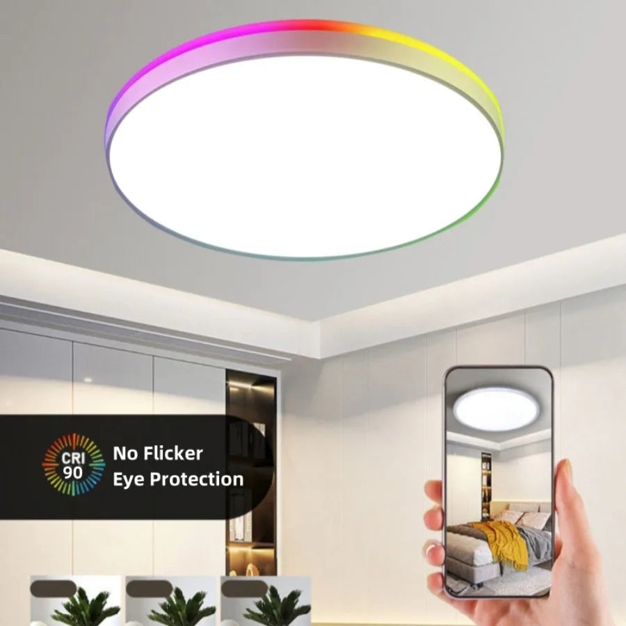 LED Smart Tuya Ceiling Lamp with RGB Bbacklight Bluetooth APP Remote Control Dimming Living Room Bedroom Ambient Ceiling Light