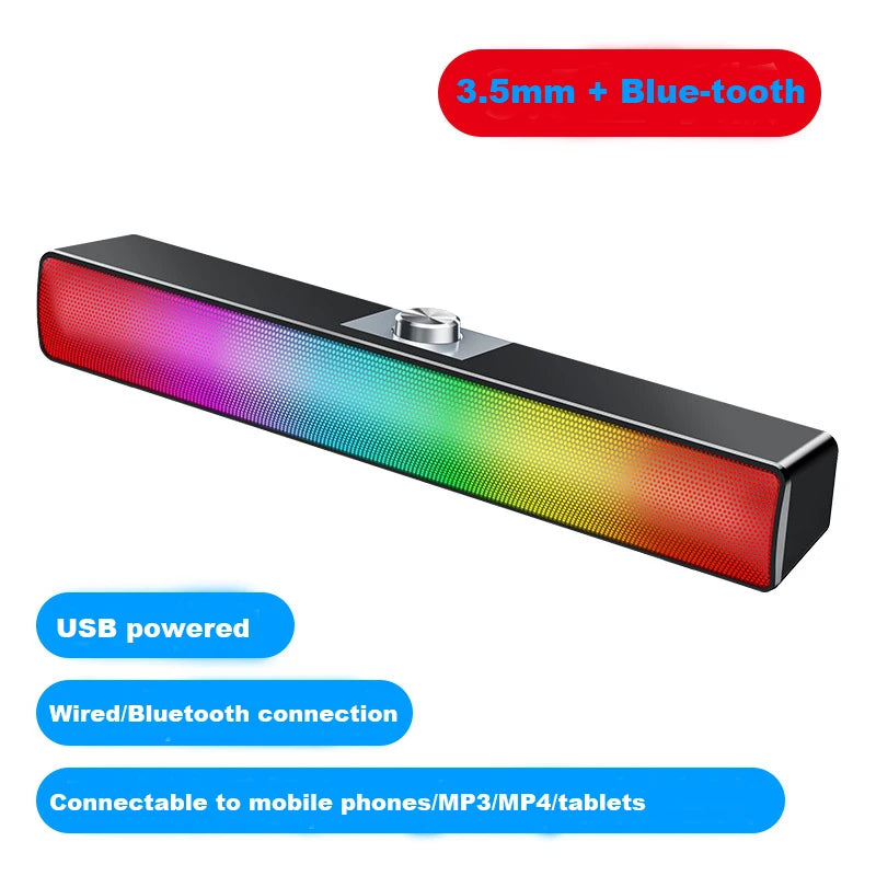USB Bluetooth-compatible Powerful Computer Speaker Bar  Subwoofer Bass Speaker Surround Sound Box LED For PC Laptop Phone Tablet