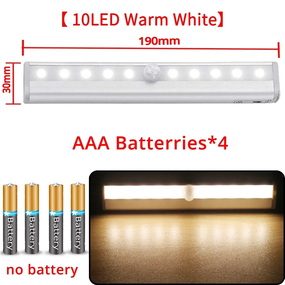 1/2/4/8X Smart Perception Closet Stairs Lighting 6/10LED PIR Motion Sensor Lamp Cupboard Wardrobe Bed Under Cabinet Night Light