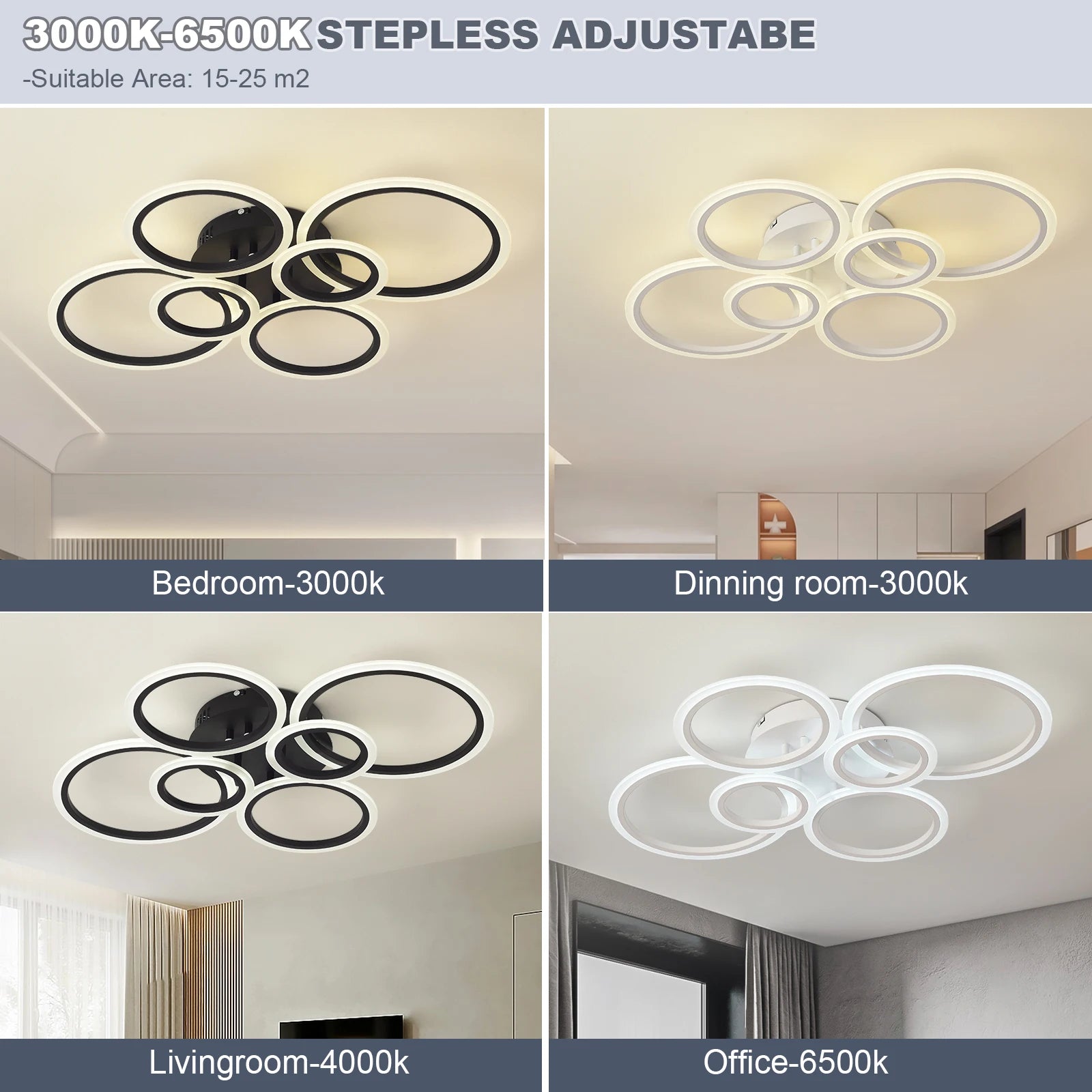 Led Low Noise Ceiling lamp Living Dining Table Room Bedroom Kitchen Lights Black White Home Decoration Lamps Fixtures