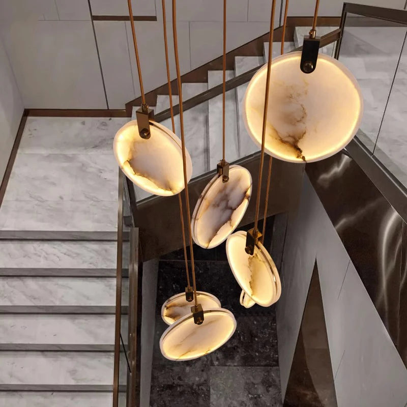 Modern Decorative Lighting Attic Lobby LED Chandelier Luxury Living Room Staircase Marble Pendant Light Villa Ceiling Chandelier