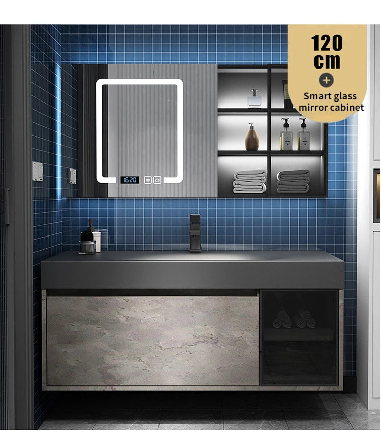 Modern Bathroom Cabinet Smart Mirror Cabinet Rock Integrated Washbasin Bathroom Vanity Cabinets with Sink Bathroom Furniture