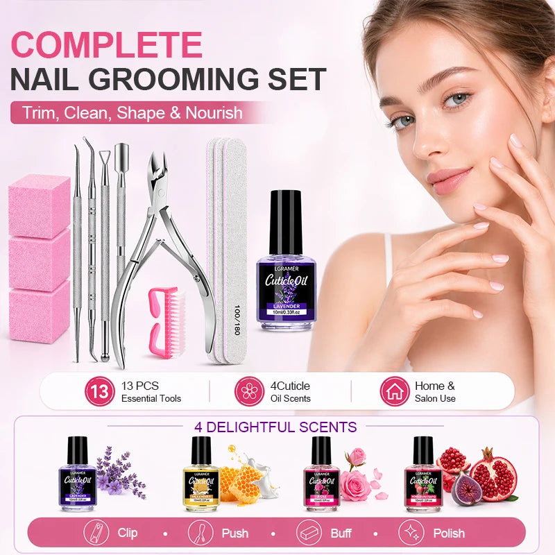 13 Pcs Nail File & Buffer Blocks with Nail Care Kit,Manicure Kit for Women with Milk and Honey Cuticle Oil & Cuticle Trimmer Set
