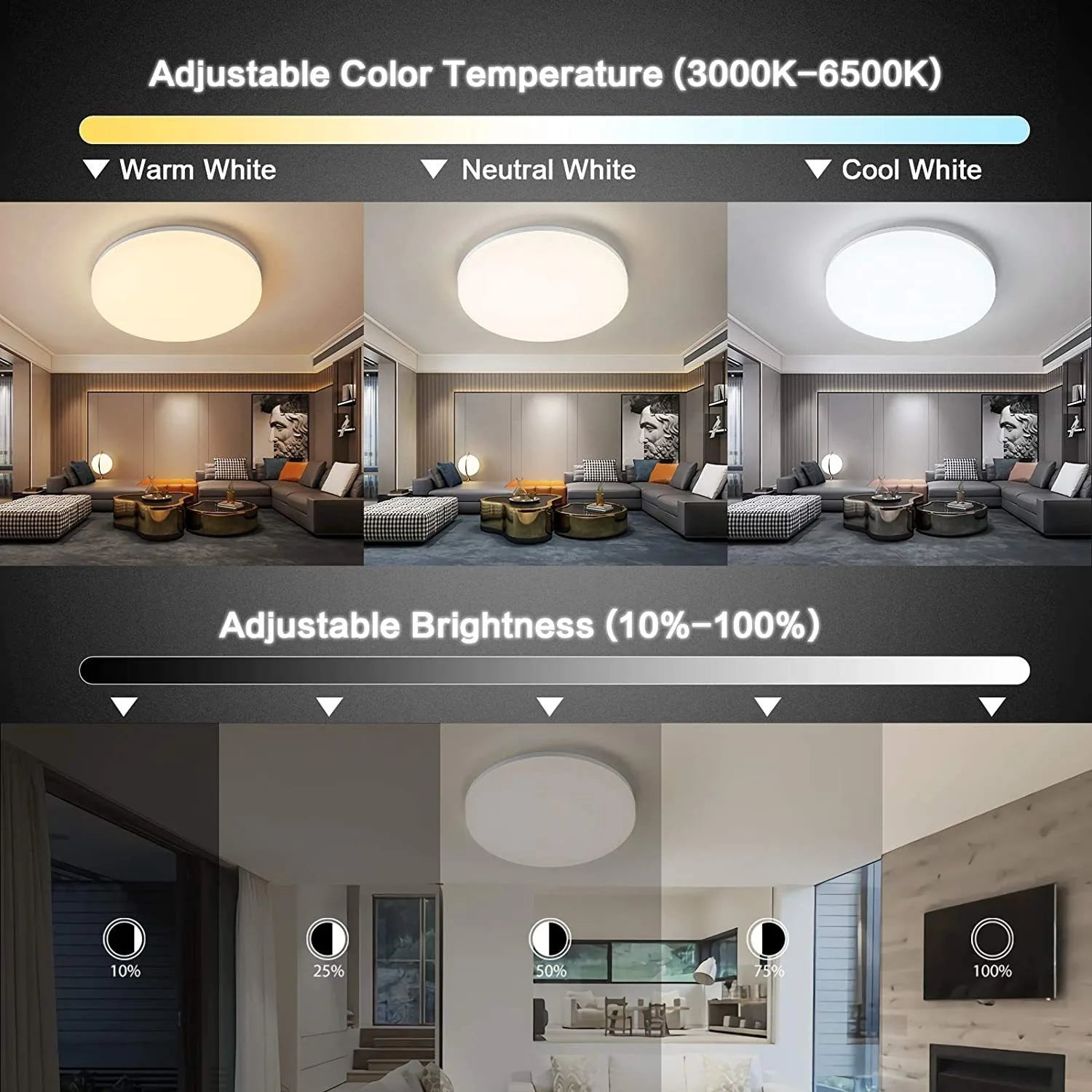 Smart LED Ceiling Light with RGB Backlight Bluetooth Tuya APP Remote Control Dimming Living Room Bedroom Home Decor Ambient Lamp