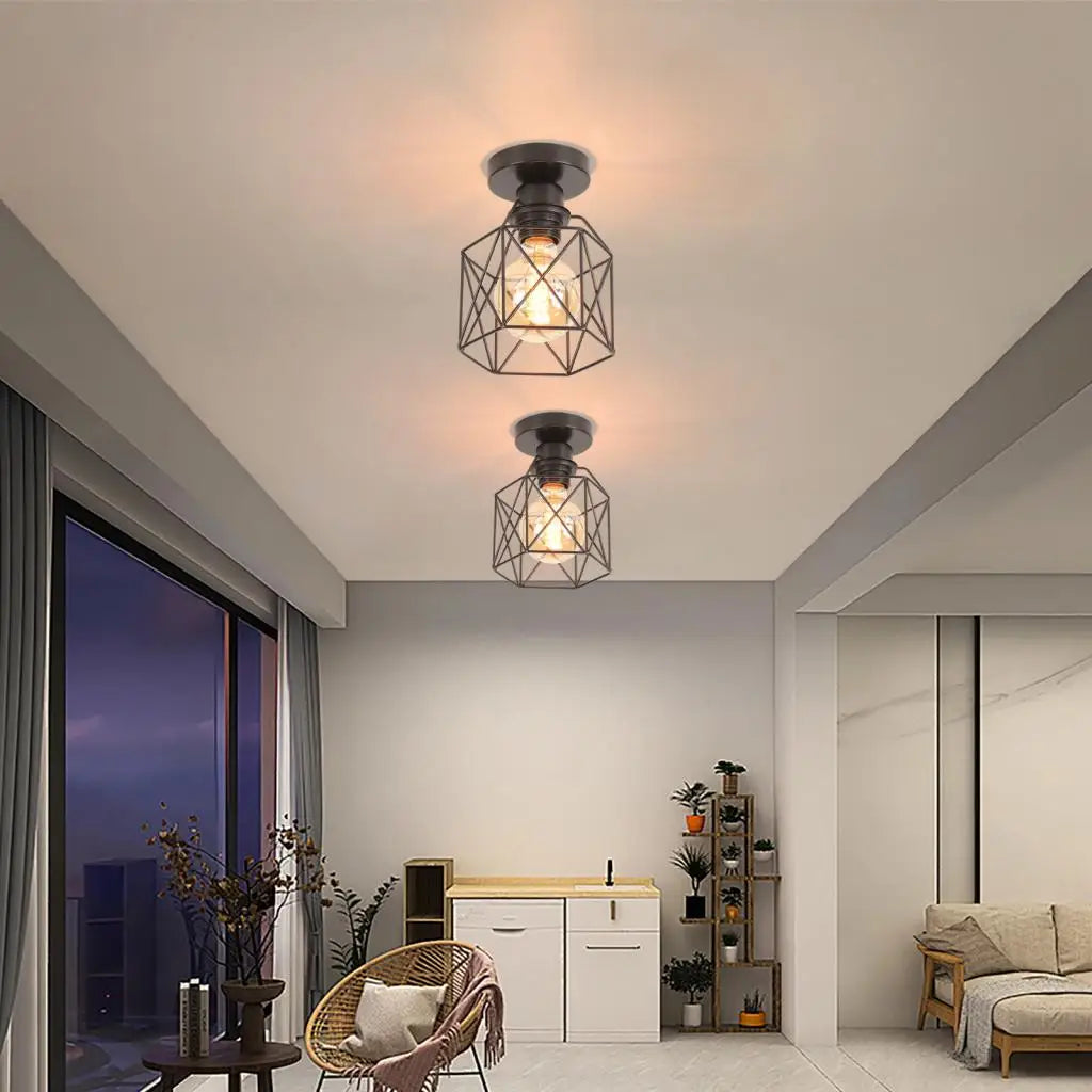 Vintage Industrial Retro Loft Metal Ceiling Lamp Shade Modern Ceiling Light for Aisle Indoor Cage Chandelier Lighting Fixures