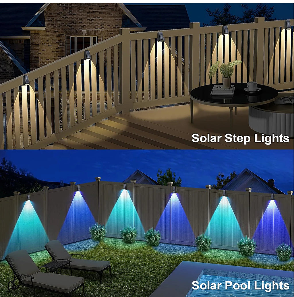 Solar Fence Lights Outdoor Waterproof Solar Deck Lights with Warm White RGB LED Spot Lens Decorative Solar Powered Wall Lights