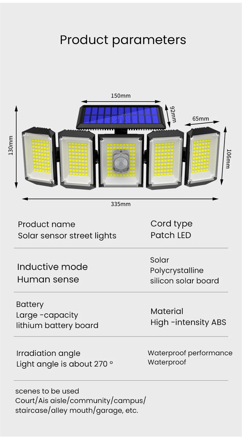 Solar Motion Sensor Lights Outdoor IP65 Waterproof Outdoor Wall Lamp Adjustable Wide Angle Solar GardenSecurity Lighting