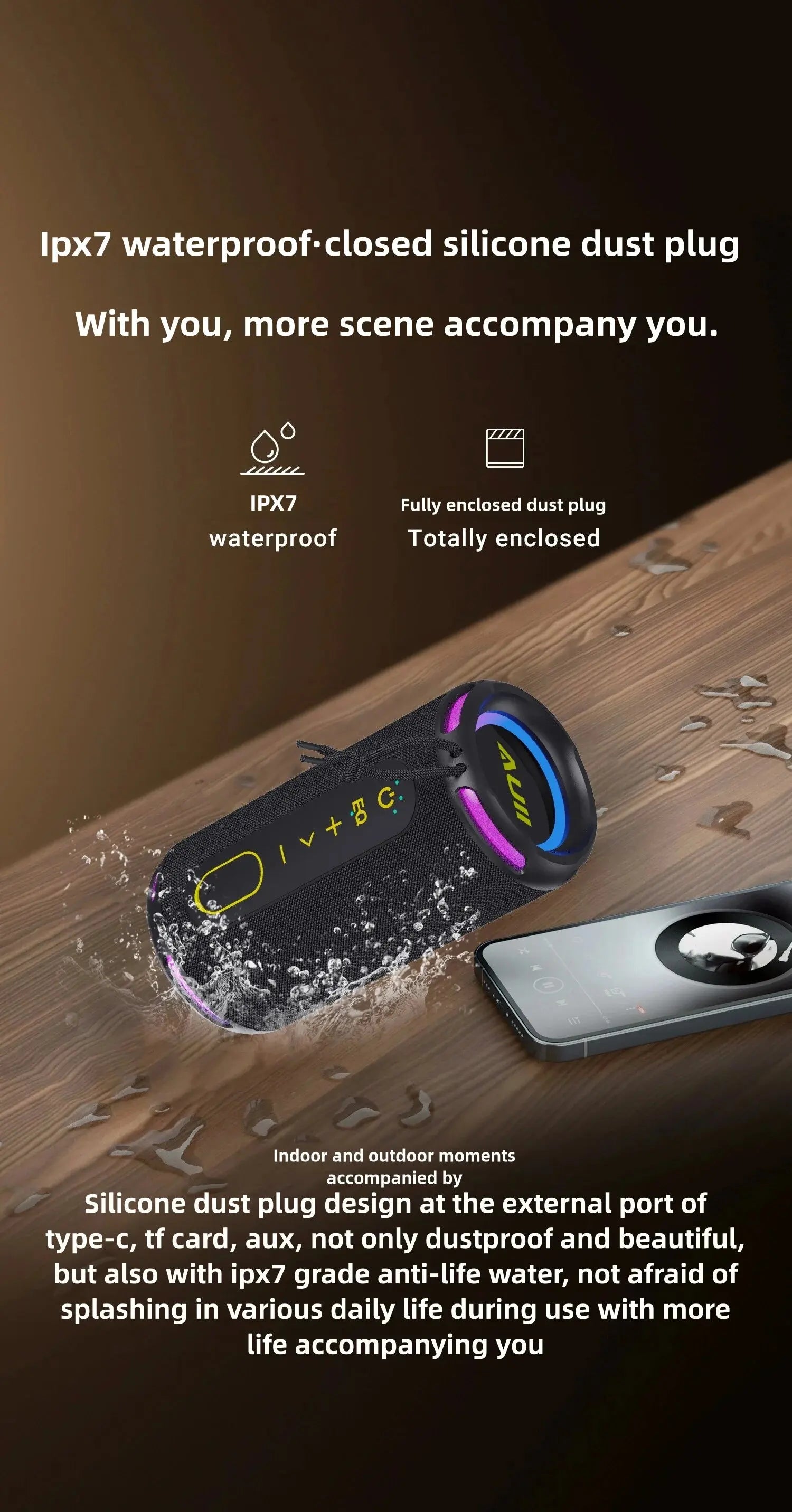 [Upgraded]Portable Bluetooth Speaker, 50W Loud Stereo Sound, IPX7 Waterproof, 10H Playtime, RGB Lights,Perfect for Party/Outdoor