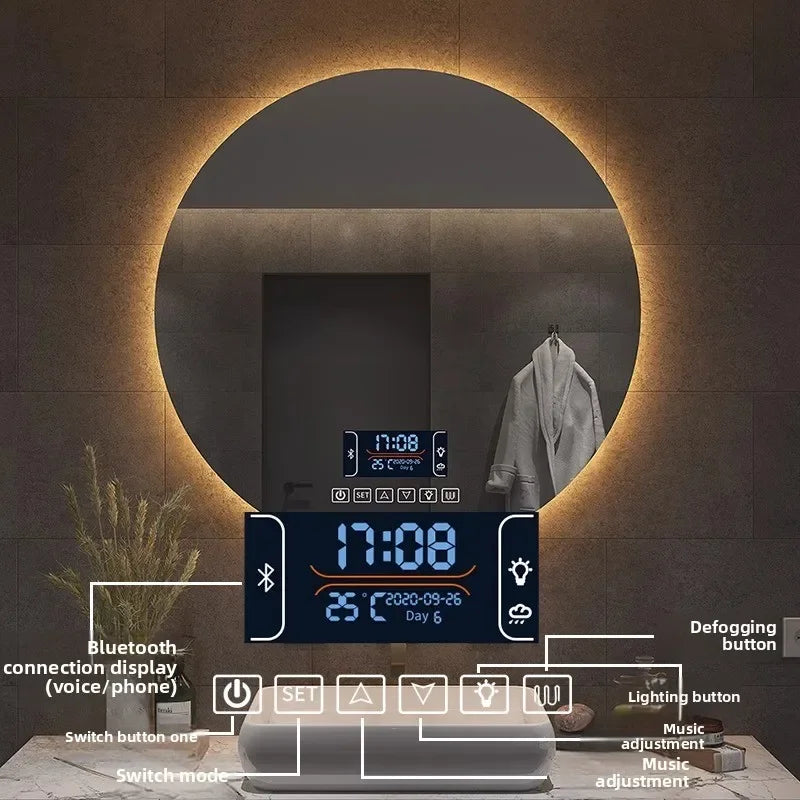 Mirror Round Mirror Wall-mounted Smart Bathroom Mirror LED Touch Screen High Definition Anti-fog Luminous Wall-mounted