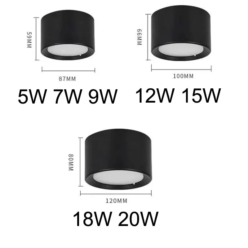 Dimmable LED downlight indoor lighting 5W 7W 9W 12W 15W 18W 20W Surface mounted downlight LED ceiling light spotlight AC110V220V