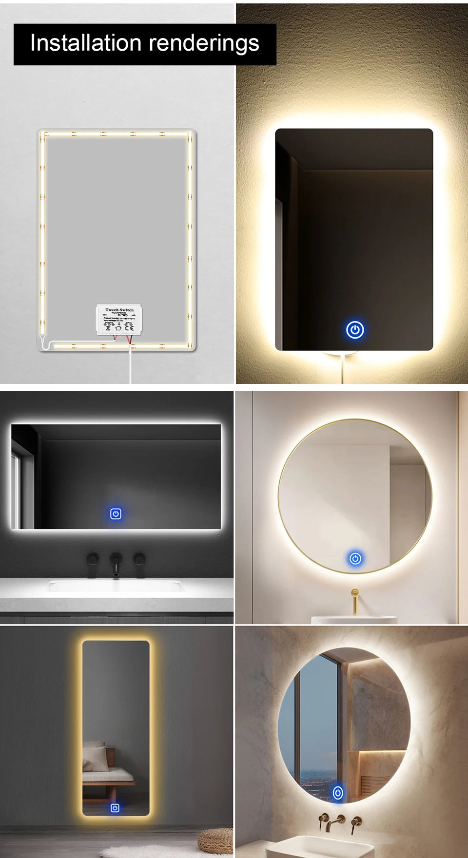 Bathroom Makeup Mirror LED Light Strip 12V Dressing Table Background Lighting Dimmable Touch Sensor LED Vanity Light For Decorat