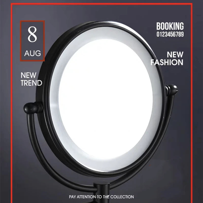bathroom Makeup Mirrors Black/Brushed Gold Brass Wall Extending Folding Double Side LED Light Mirror Magnification Bath Mirror