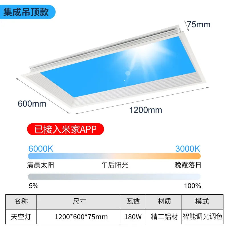 Modern Smart Integrated LED Ceiling Light Sky Blue Clouds Effect Daylight Simulation for Kitchen Home Lighting Room Decor