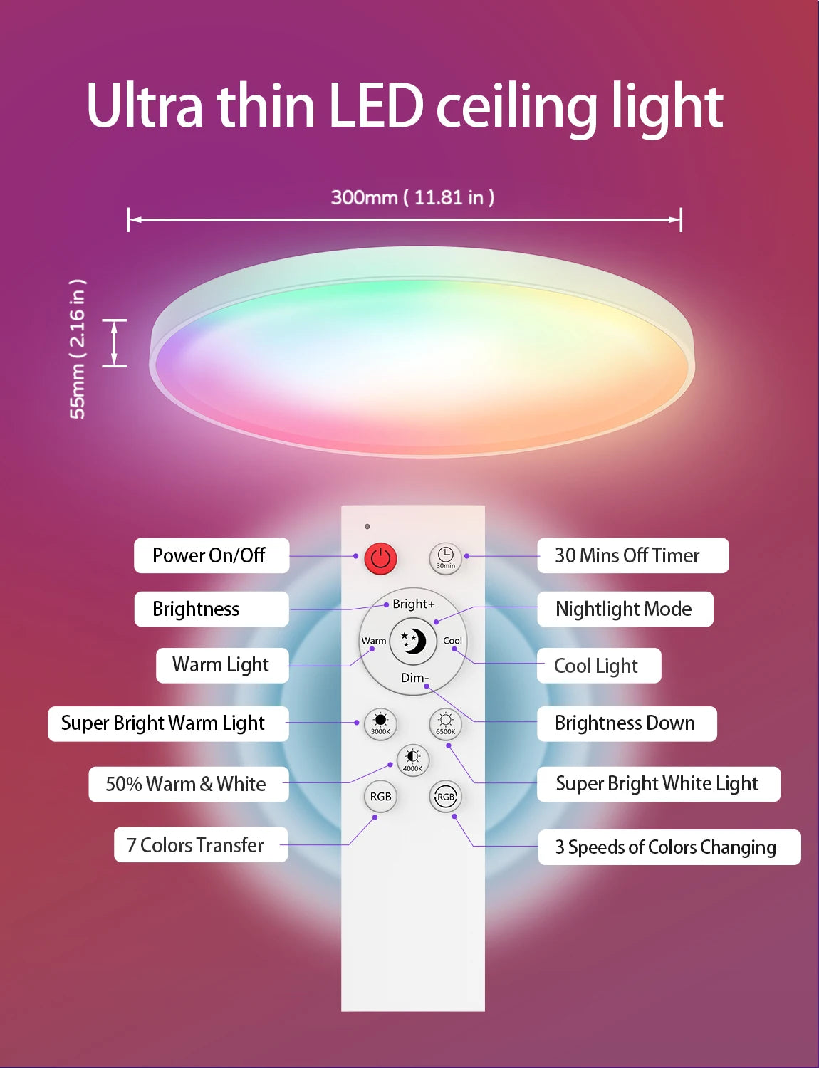 Smart Led Ceiling Light 24W Round Chandelier 30W Audio Music Play APP Bluetooth WIFI Ultra Thin Ceiling Lamp Indoor Lighting