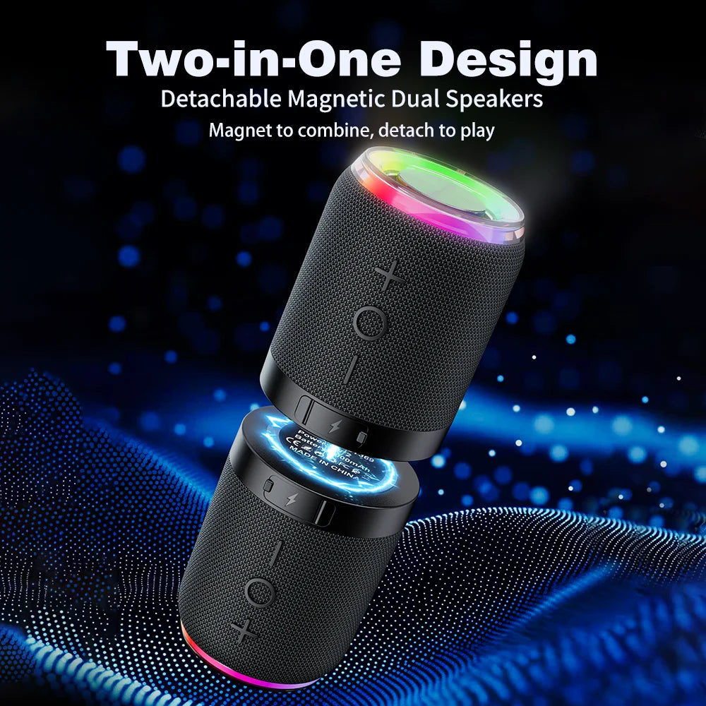 2 In 1 Magnetic Bluetooth Speaker With Dual Speakers RGB Light Portable Wireless Speaker TWS Surround Sound 2000mAh BT5.4 TF/FM
