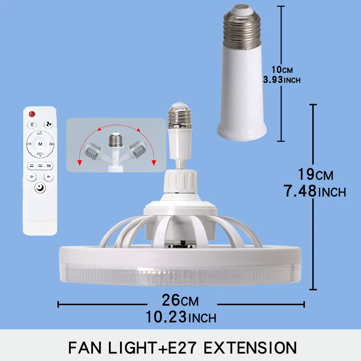 Smart 3 In 1 Ceiling Fan With Remote Control Lighting E27 Conversion Base 85-265v Lighting Base Suitable for Bedroom and Living