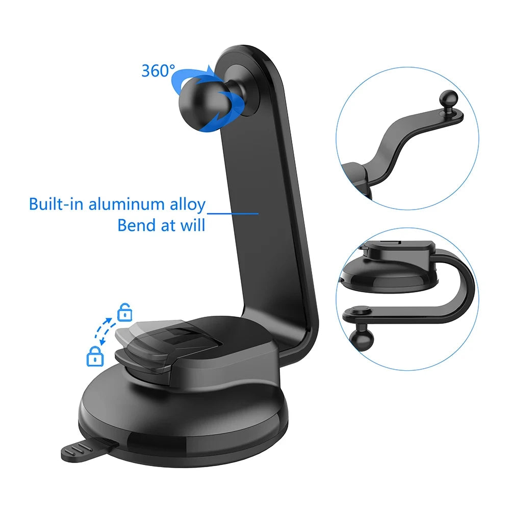 Accessories: Suction Cup Car Phone Bracket - 17mm Universal Ball, Telescopic Arm & Foldable
