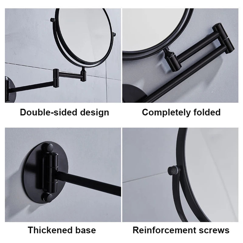 Wall-mounted Bathroom Double-sided Mirror Foldable Bathroom Makeup Mirror Wall Mounted 8 Inch Magnifying Mirror