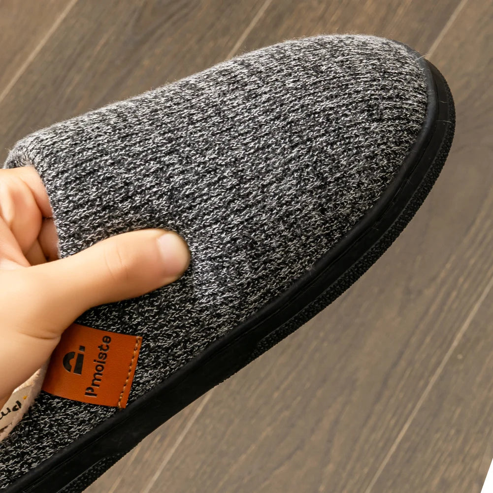 Memory Foam Cushion Slippers men Suede TPR Sole Platform Warm Soft Non Slip Stripe Comfortable Indoor Shoes Knited