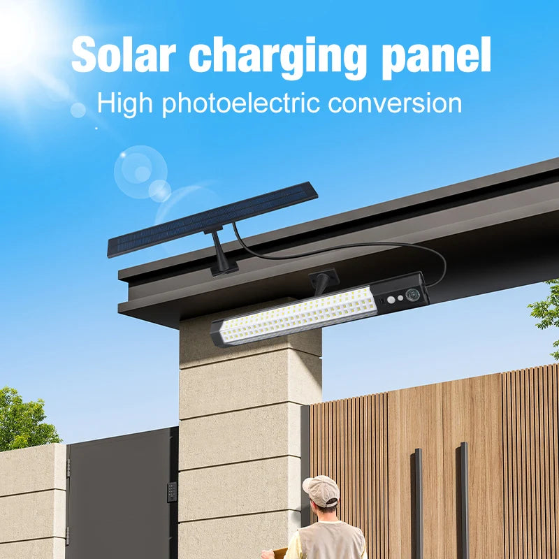 Solar Lights Outdoor Motion Sensor 158LED Flood Lights with Remote Control IP65 Dusk to Dawn Security Spot Lamp For Garden Fence