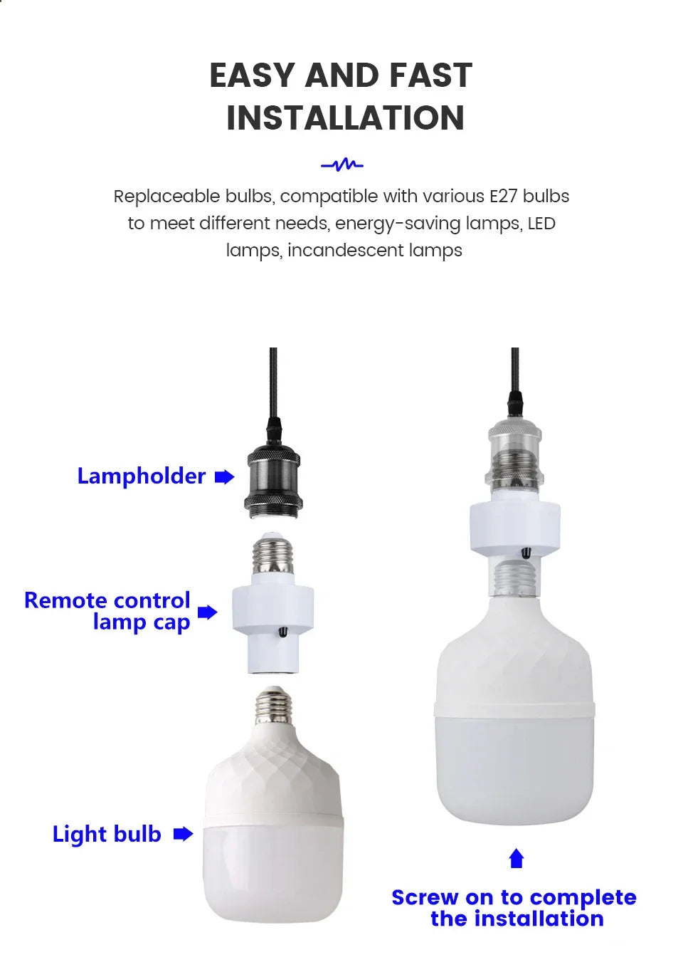 2026 Smart LED Lampholder E27 AC85-265V with Infrared Remote, Timer, Color Changing, Universal Socket, Easy Install for Home Use