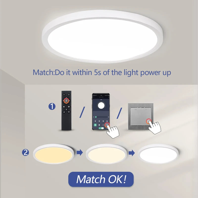 Smart Ceiling Lights 0.94 Inch Remote APP Control Ultra Thin Dimmable Modern Round LED Ceiling Lamp Bedroom Dining Room Kitchen