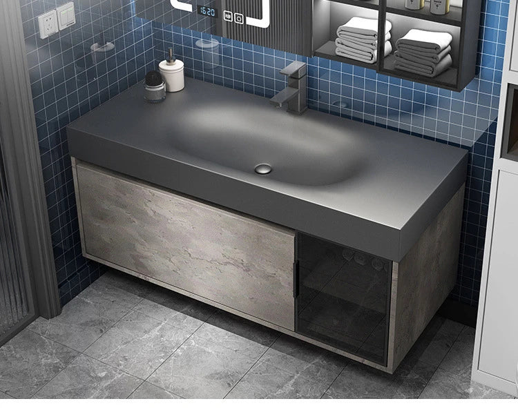 Modern Bathroom Cabinet Smart Mirror Cabinet Rock Integrated Washbasin Bathroom Vanity Cabinets with Sink Bathroom Furniture