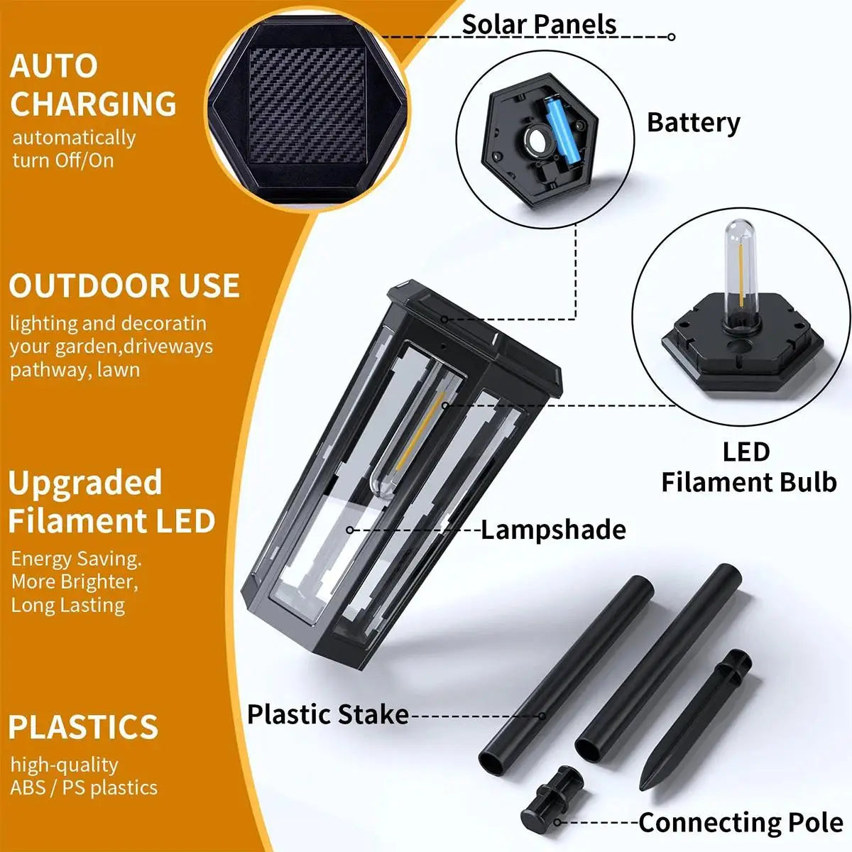 Solar Walkway Led Filament Warm Lamp Powered Lights Outdoor Driveway Waterproof Automatic Pathway Hotel Lawn Decorative Lighting
