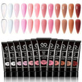 Nail Extension Gel Kit with 30ml Slip Solution, 12-Color Poly Nail Gel Polish Set with Base & Matte/Glossy Top Coats, Complete M