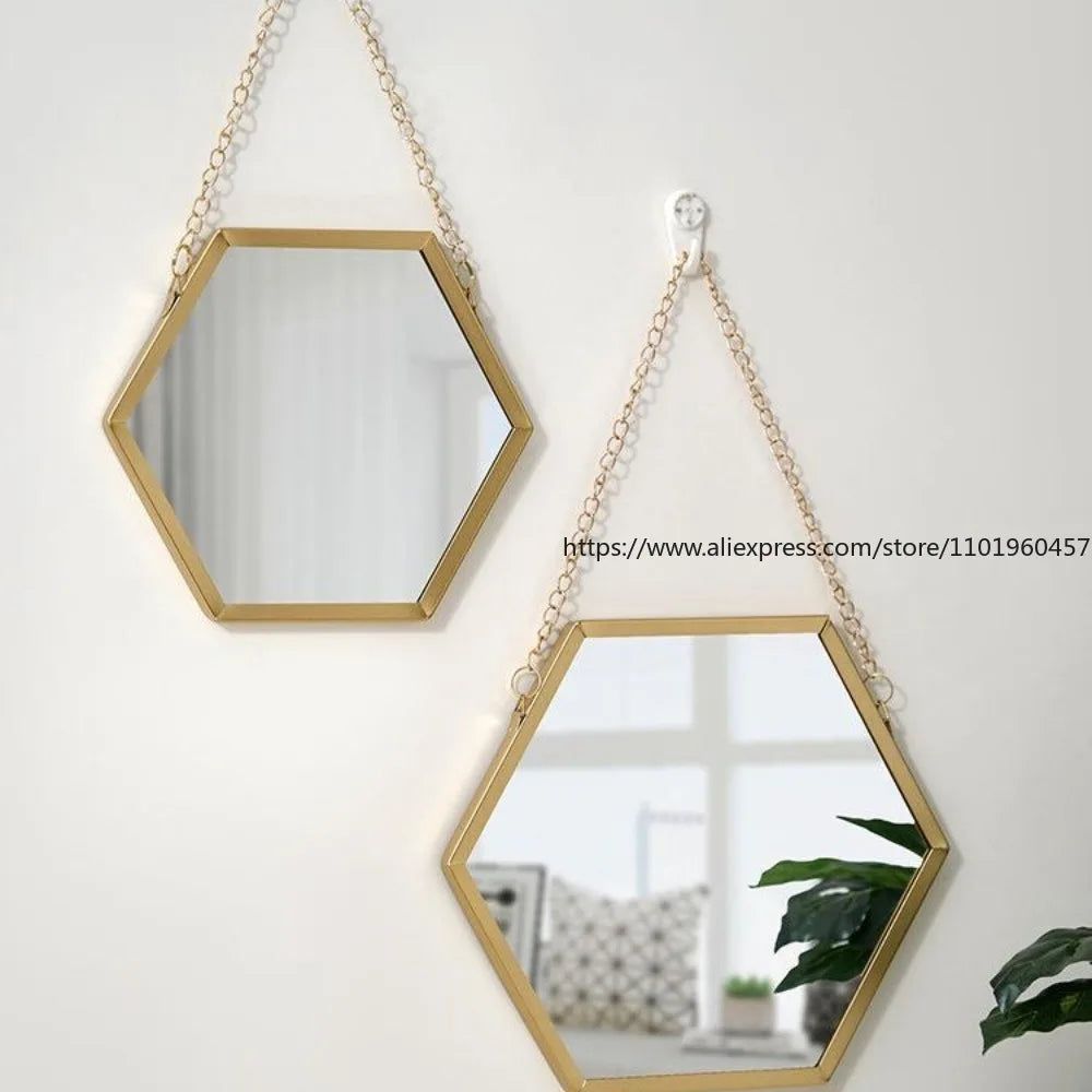 Nordic Iron Hexagonal Wall-mounted Mirror for Bathroom, Dormitory, Washbasin, Wall-mounted Makeup Mirror