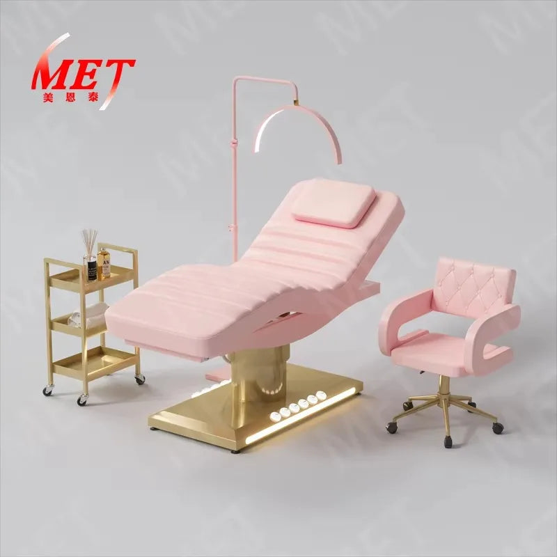 Beauty Bed Modern Beauty Salon Eyelash Bed Gold Stainless Steel Base Facial Massage Bed