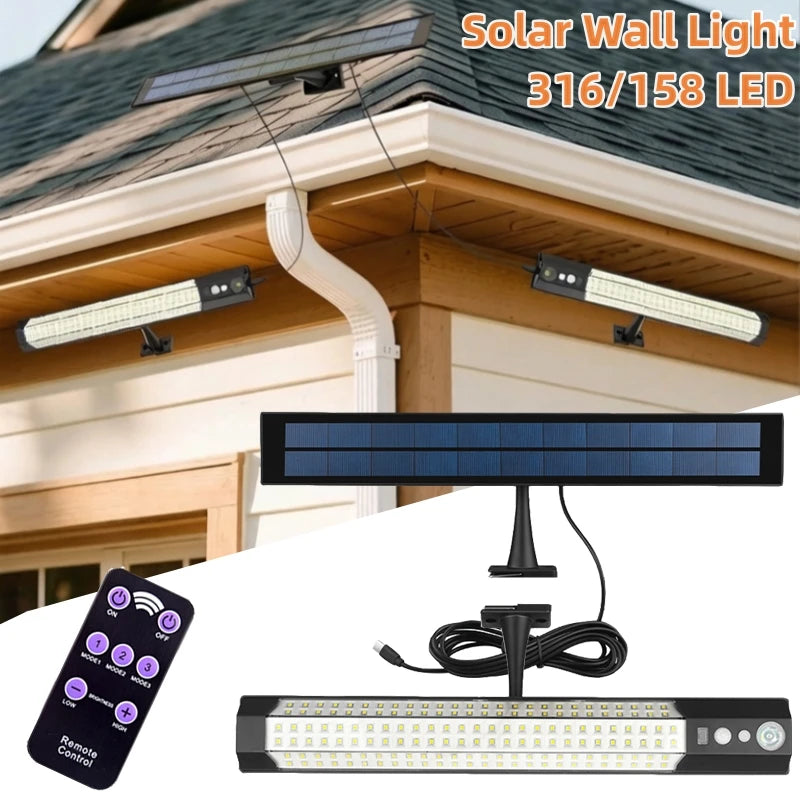 Solar Lights Outdoor Motion Sensor 158LED Flood Lights with Remote Control IP65 Dusk to Dawn Security Spot Lamp For Garden Fence
