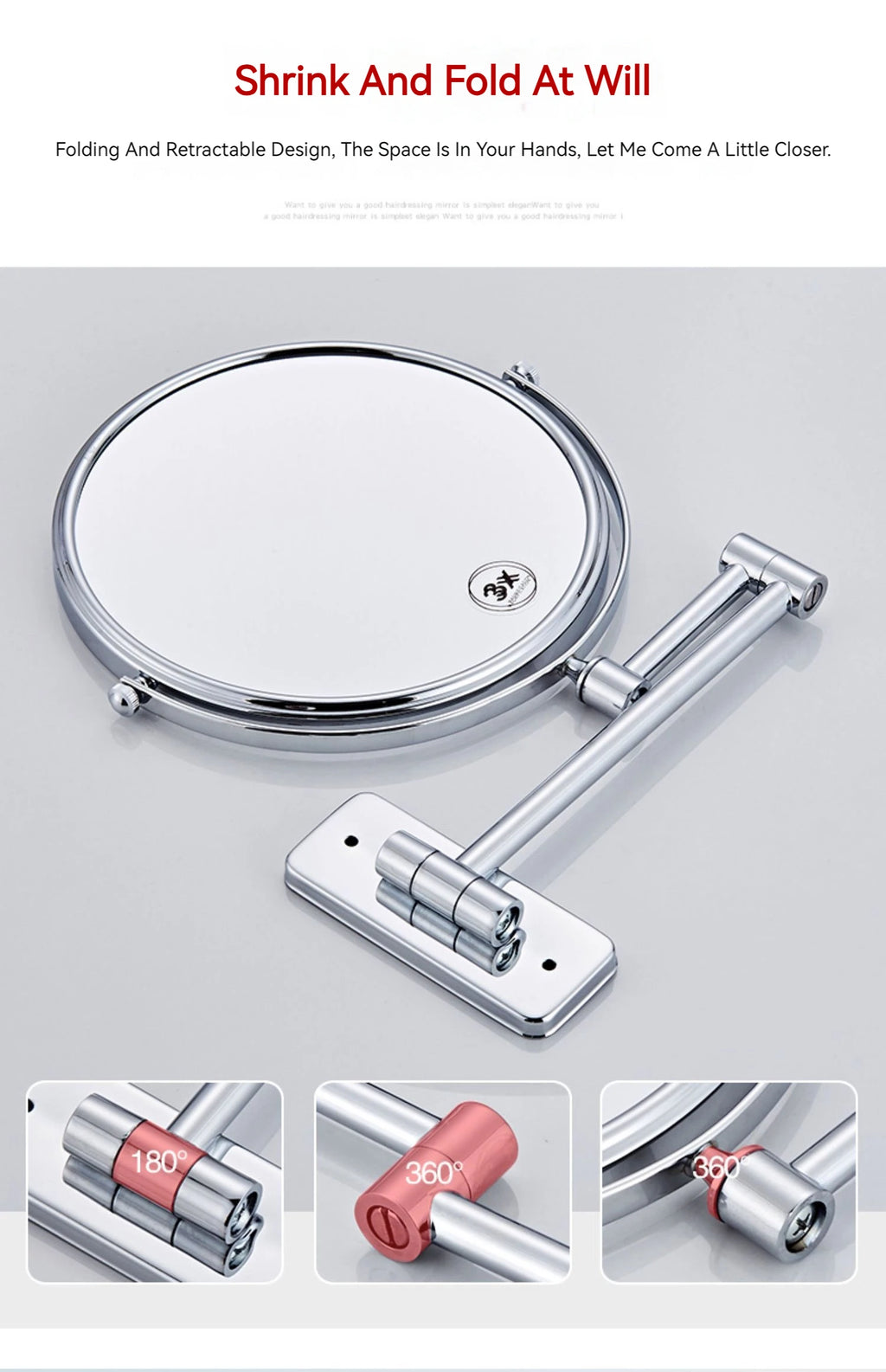 8 Inch Hotel Bathroom Extending Wall Makeup Mirror With 3x Magnification for Cosmetic or Shaving, 360 Swivel Mirrors Chrome