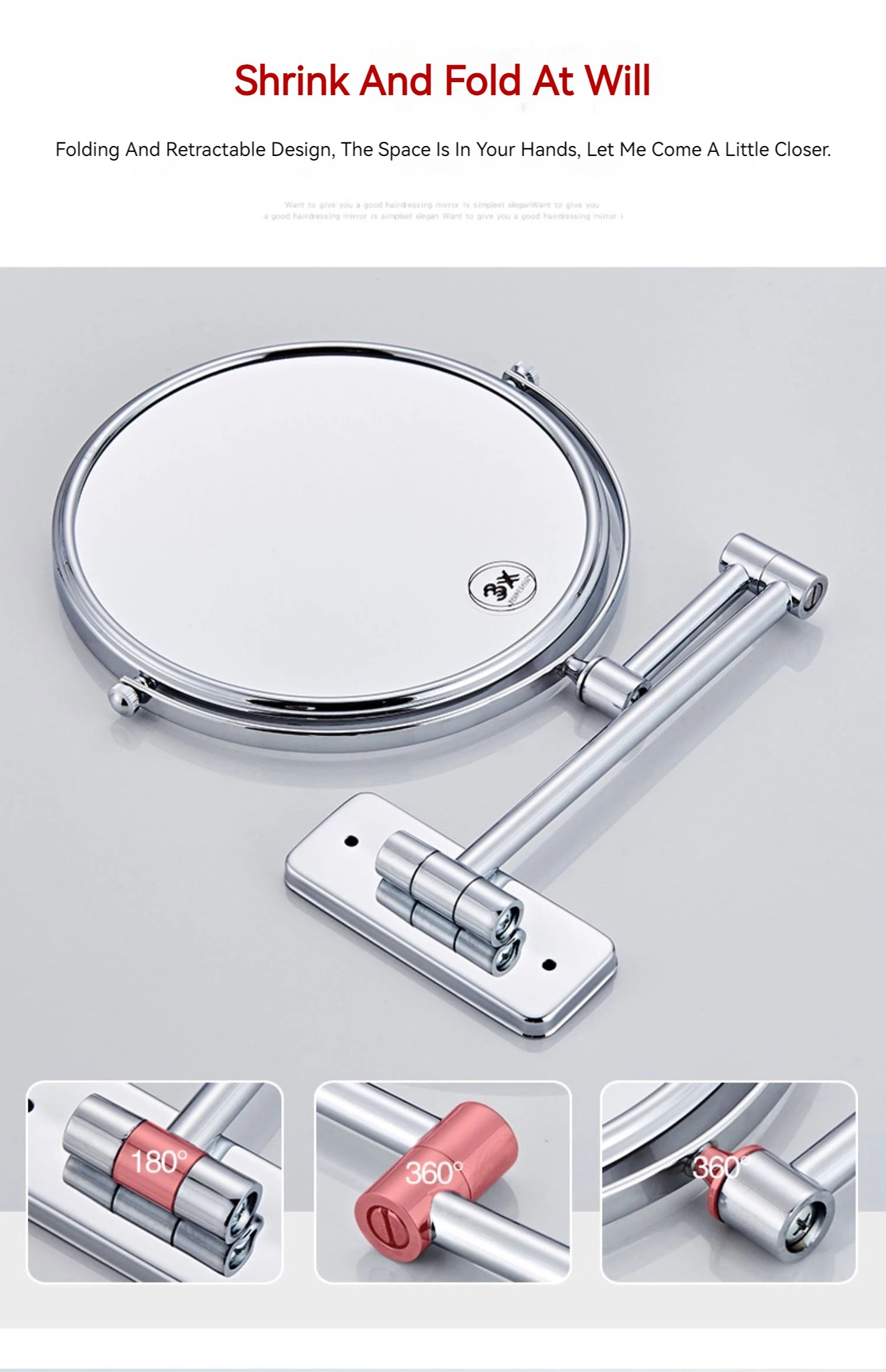 8 Inch Hotel Bathroom Extending Wall Makeup Mirror With 3x Magnification for Cosmetic or Shaving, 360 Swivel Mirrors Chrome
