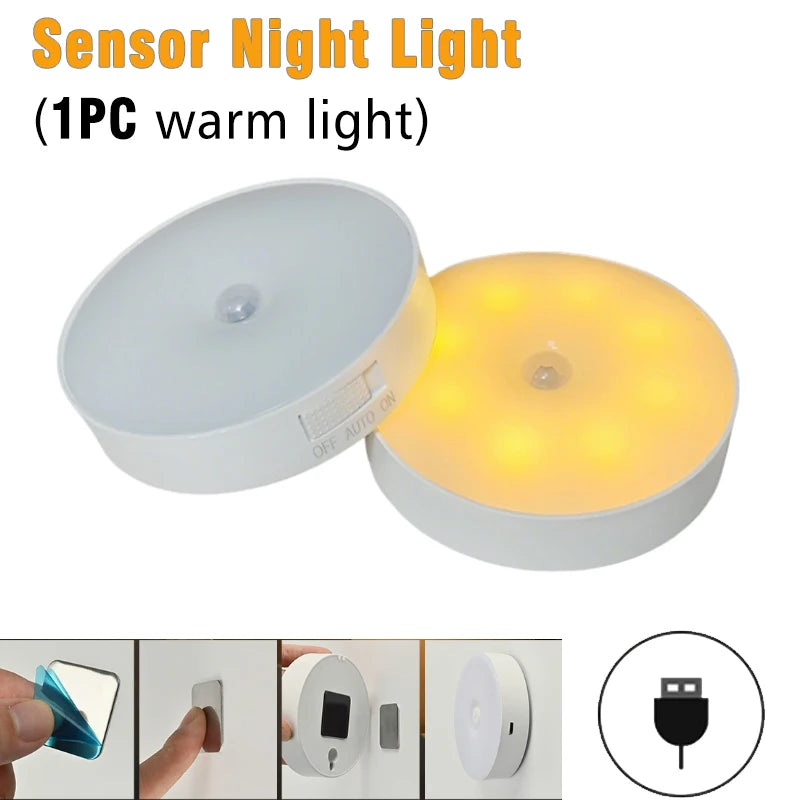 Motion Sensor Light USB Night Light LED Lamp With Switch Rechargeable Inductor Lights For Kitchen Stairs Hallway Closet Bedroom