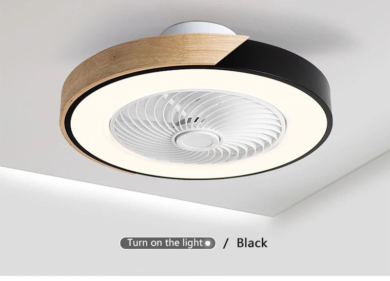 Smart LED Ceiling Fan with Light Wood Living Room Bedroom APP Remote Control 6 Speed Low Floor Electric Fan 52CM Fan Lighting