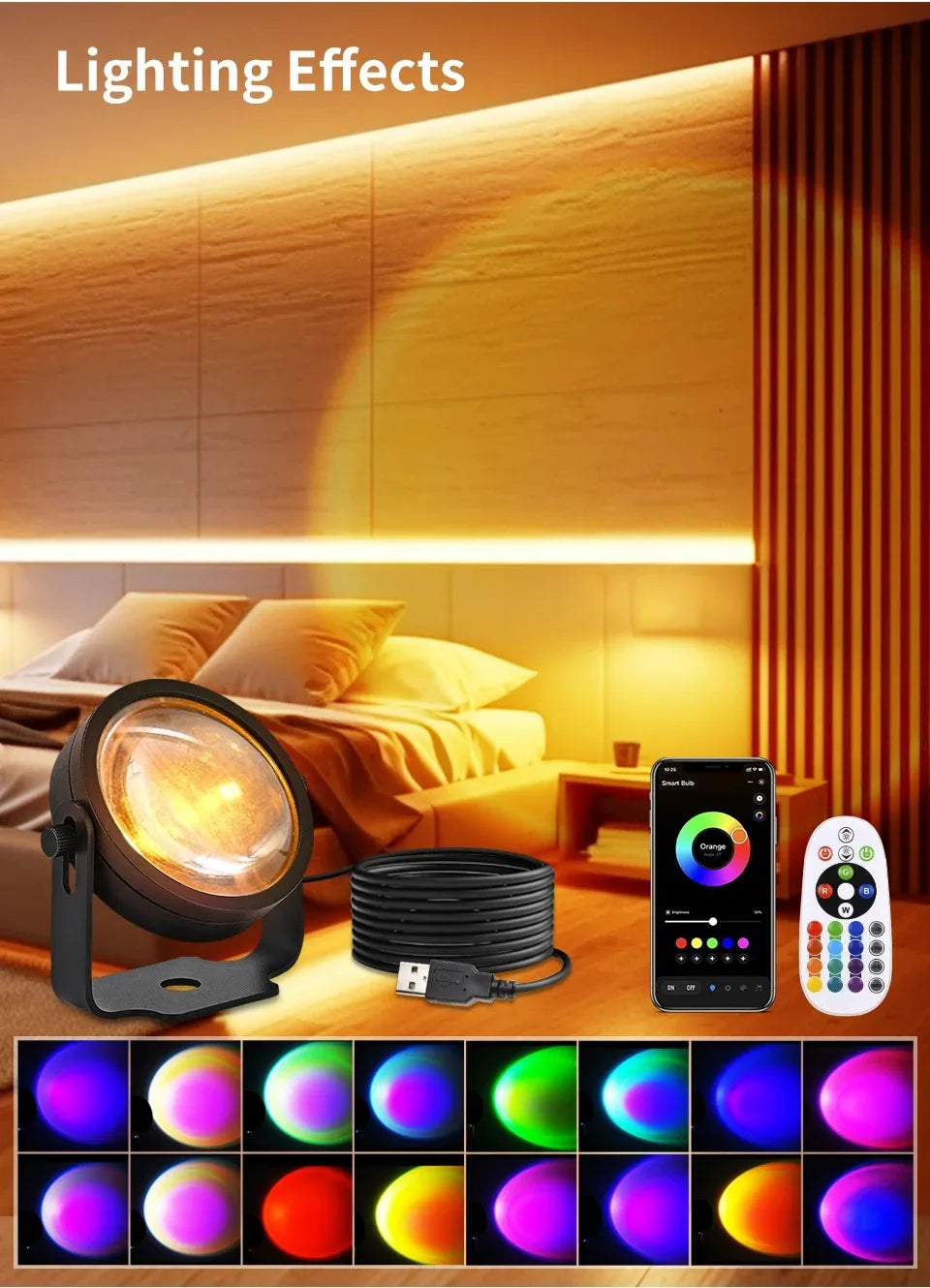 Smart LED Sunset Projector Lamp RGB Dimmable Atmosphere Light Tuya WiFi & IR Remote Control Ambient Lighting for Photography