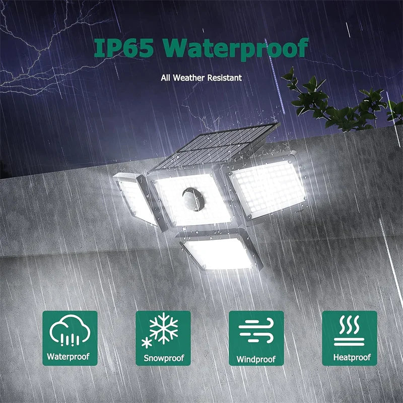 Solar Motion Sensor Flood Lights Outdoor, 283LED 3 Lighting Modes, 3 Head 360° Illumination IP65 Solar Security Lights for Porch