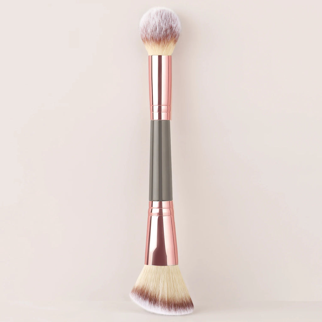 Single Dual-Ended Beauty Brush, Round Blending Brush + Angled Blush Brush Soft Bristle Makeup Tool
