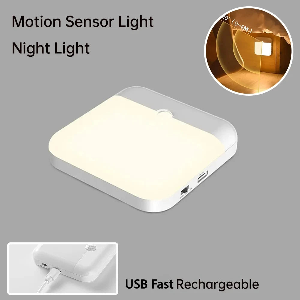 Motion Sensor Light USB Night Light LED Lamp With Switch Rechargeable Inductor Lights For Kitchen Stairs Hallway Closet Bedroom