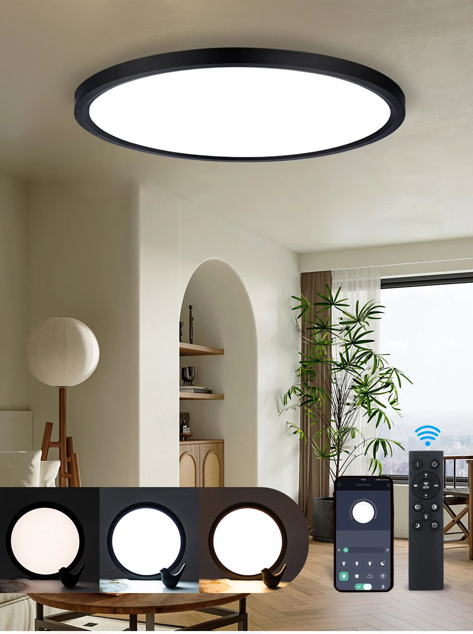 Smart Ceiling Lights 0.94 Inch Remote APP Control Ultra Thin Dimmable Modern Round LED Ceiling Lamp Bedroom Dining Room Kitchen