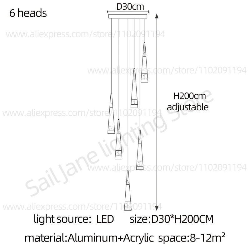 LED Attic Chandelier Villa Indoor Lighting Ceiling Pendant Modern Living Room Decorative Lamp Nordic Glossy Staircase Chandelier