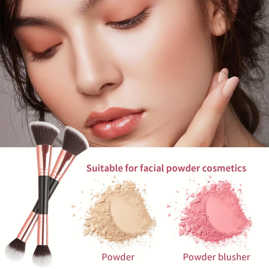 Single Dual-Ended Beauty Brush, Round Blending Brush + Angled Blush Brush Soft Bristle Makeup Tool