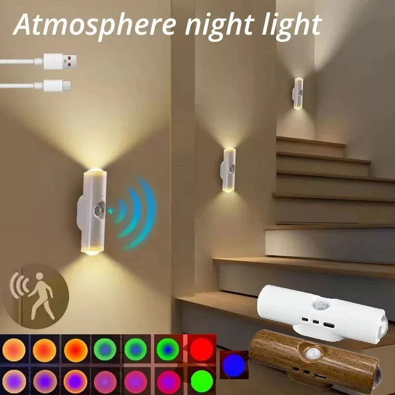 Smart, RGB, dual, head, motion, sensor, wall, lamp, charging, magnetic, night, light, spotlight, bedroom, closet, garden, room,