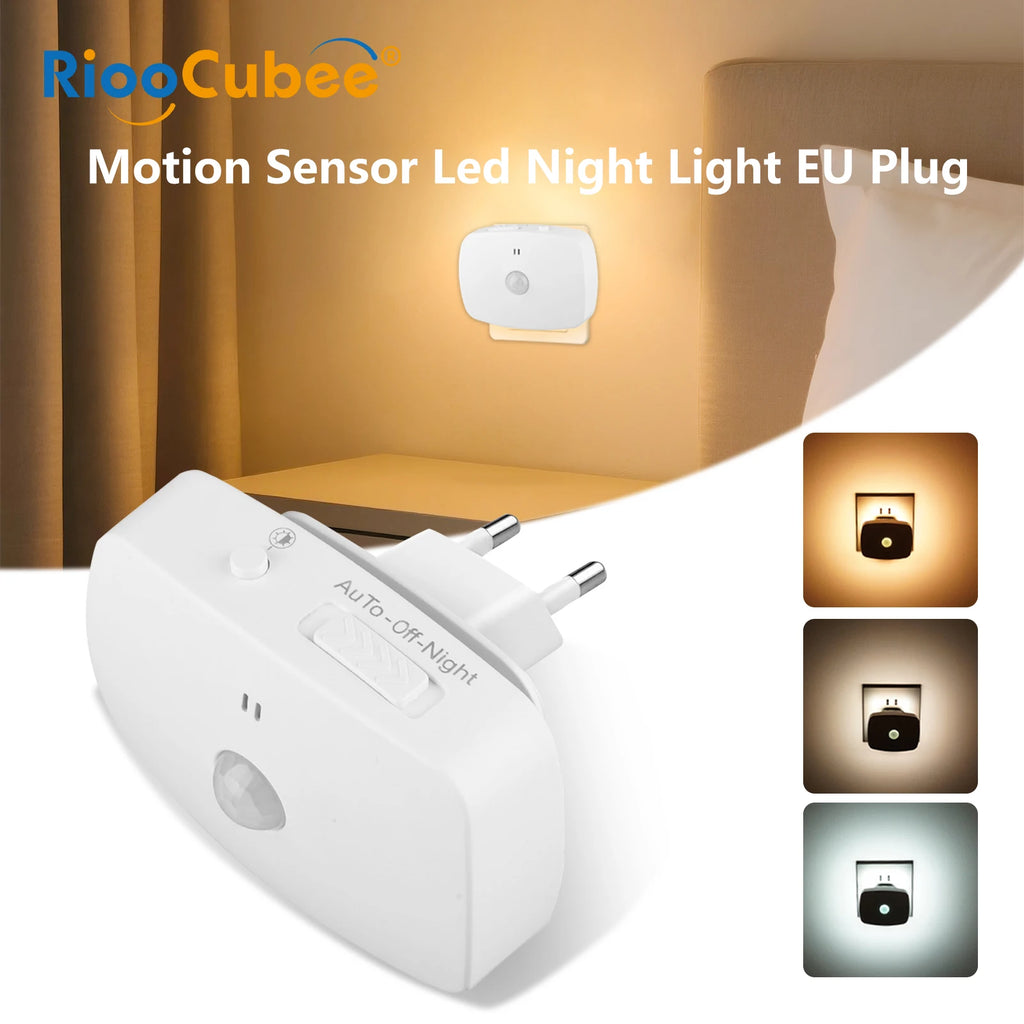 Smart Night Light EU Plug Dimmable LED with PIR Motion Sensor & Light Detection Energy-Saving for Corridor Toilet Stairs