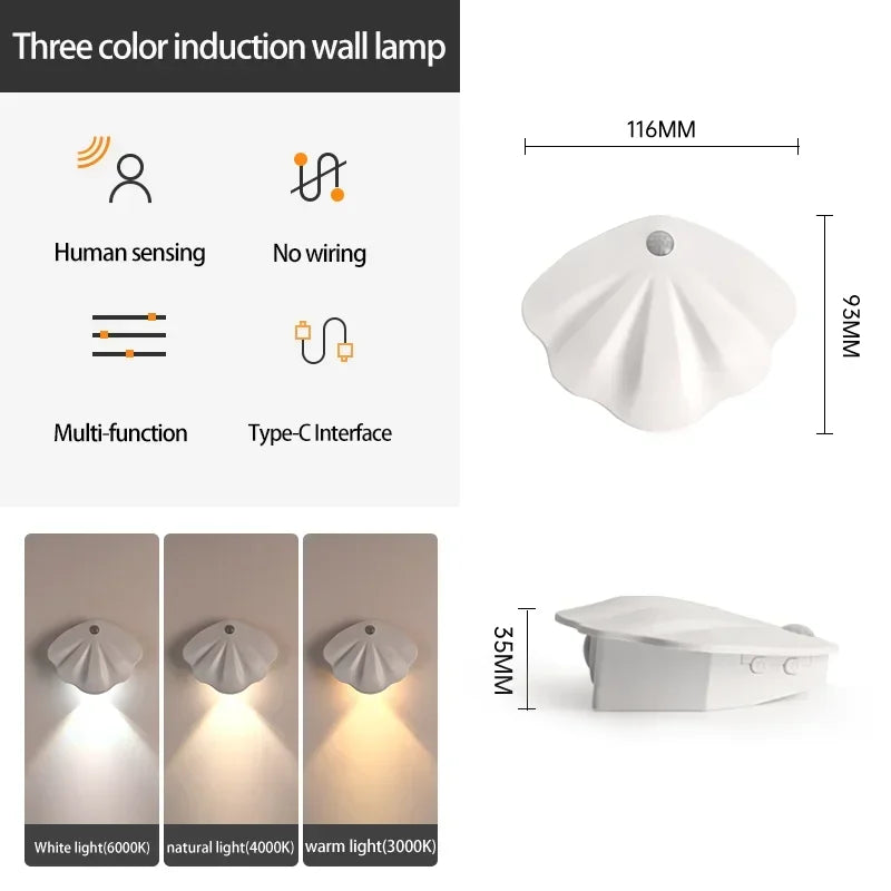 Motion Sensor Light Night Light USB Type-C Rechargeable For Kitchen Bedroom Mural Living Room Interior Lighting Decor Wall Lamps