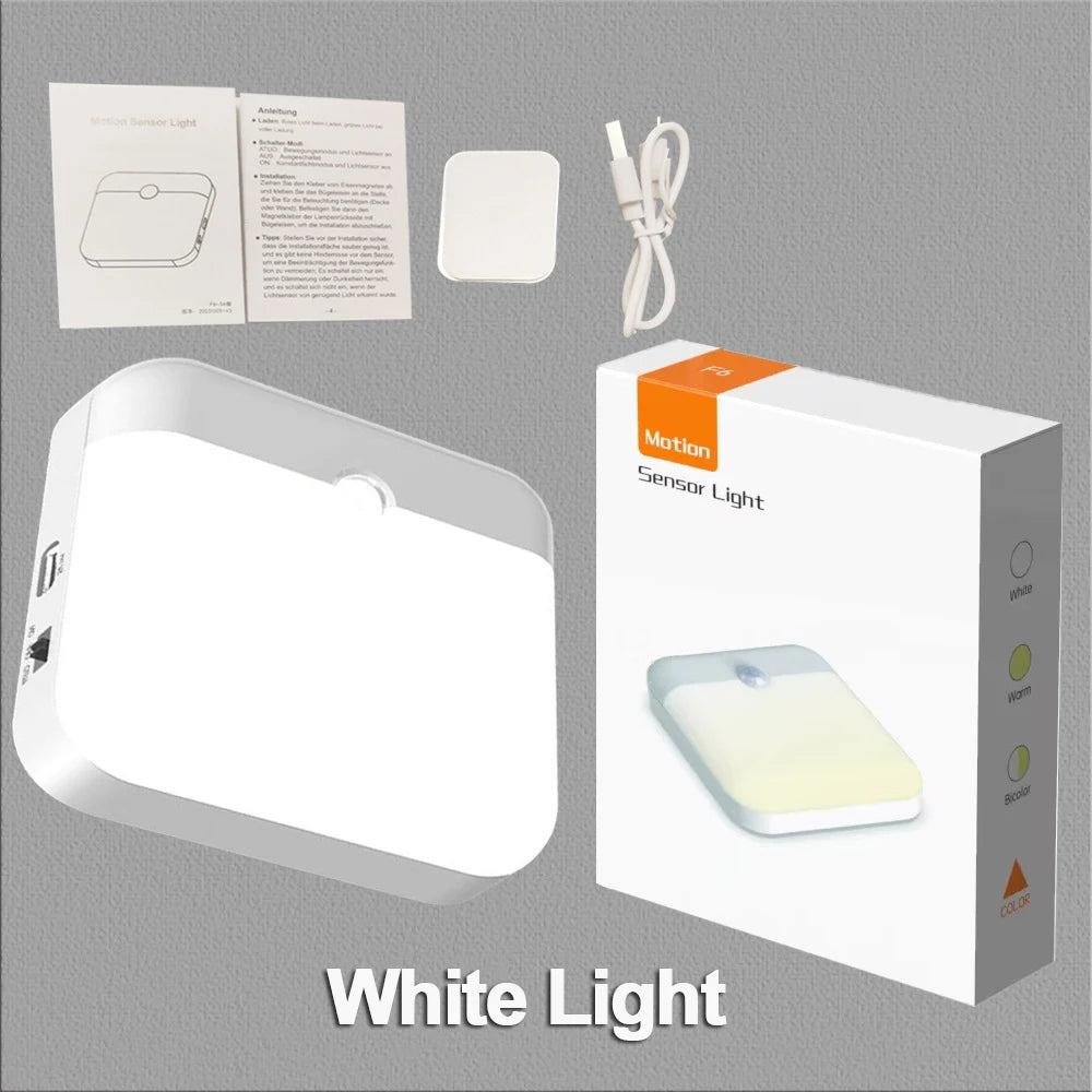 LED Light Smart Human Sensor USB Charging Square Lamp Emergency Automatic Lighting for Bedroom Kitchen Hallway Cabinet Lights