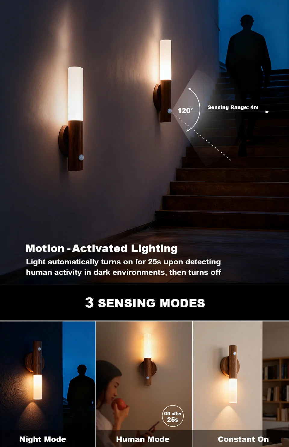 Smart Motion Sensor Night Light Magnetic LED Wall Lamp LED Rechargeable Bedroom Stairs Bathroom Kitchen Cabinet Light Lamp