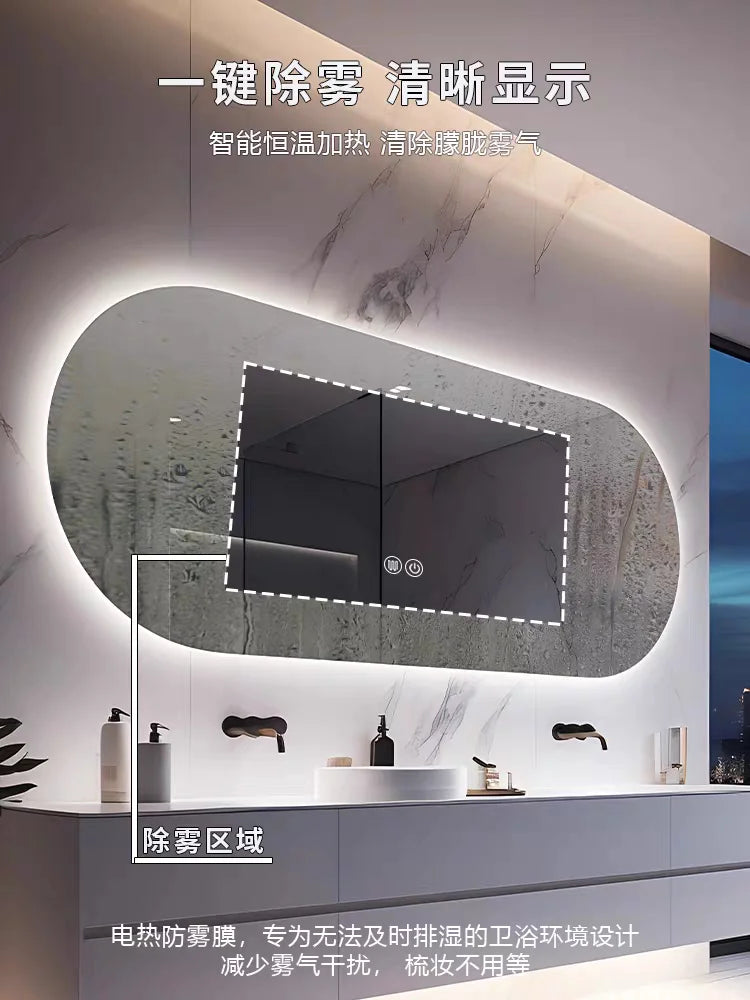 Room Decoration Oval Smart Bathroom Mirror Hotel Toilet Mirror LED Lighted Bathroom Mirror Wall Mounted Smart Decorative Mirrors